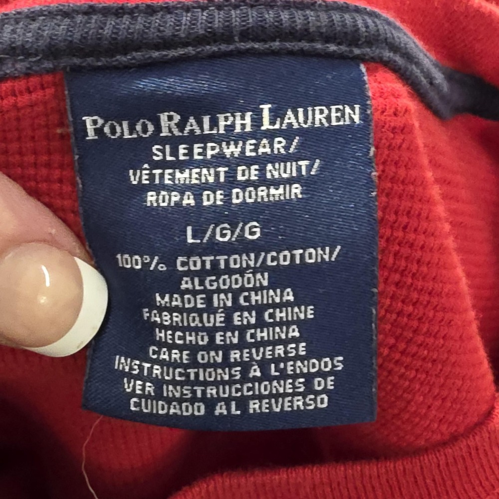 Polo Ralph Lauren‎ Sleepwear Shirt Mens Large Red Long Sleeve Crewneck Cotton - Picture 3 of 6